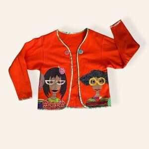 Quilted Women lightweight Cardigan Art Wear Orange Size Large